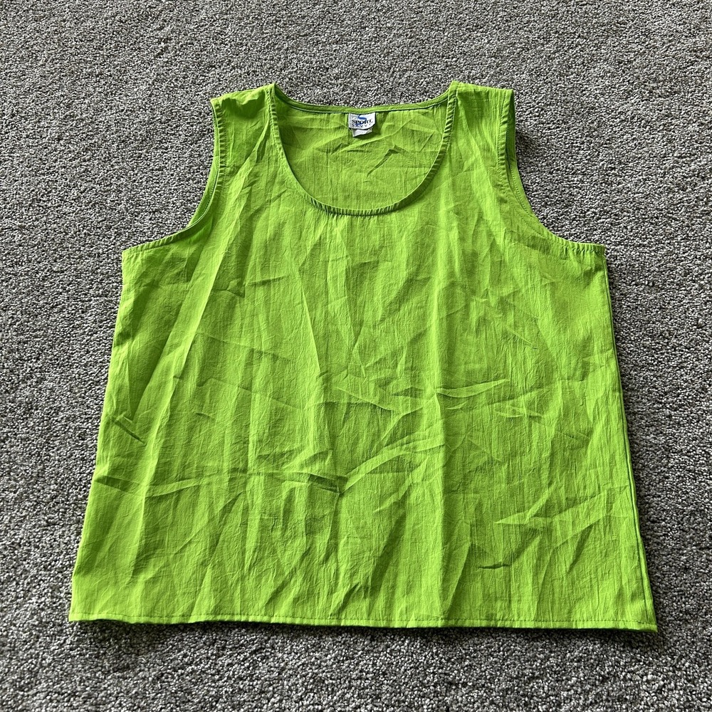 Vintage Sport Savvy Tank Top Womens L Green Scoop Neck Sleeveless Woven Basic